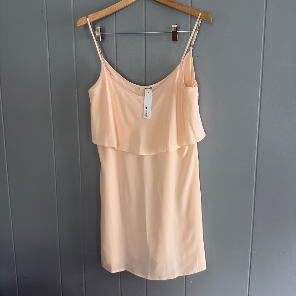 LaMade 100% silk‎ cami y2k long tank S pink ruffle detail Euro summer NWT pastel